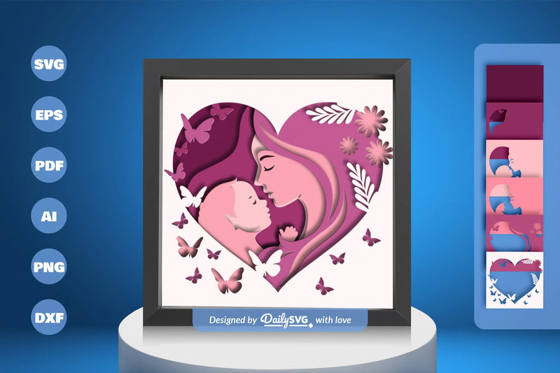Mom and Baby Girl Heart Shape Papercut SVG Bundle - CraftNest - Digital Crafting and Art