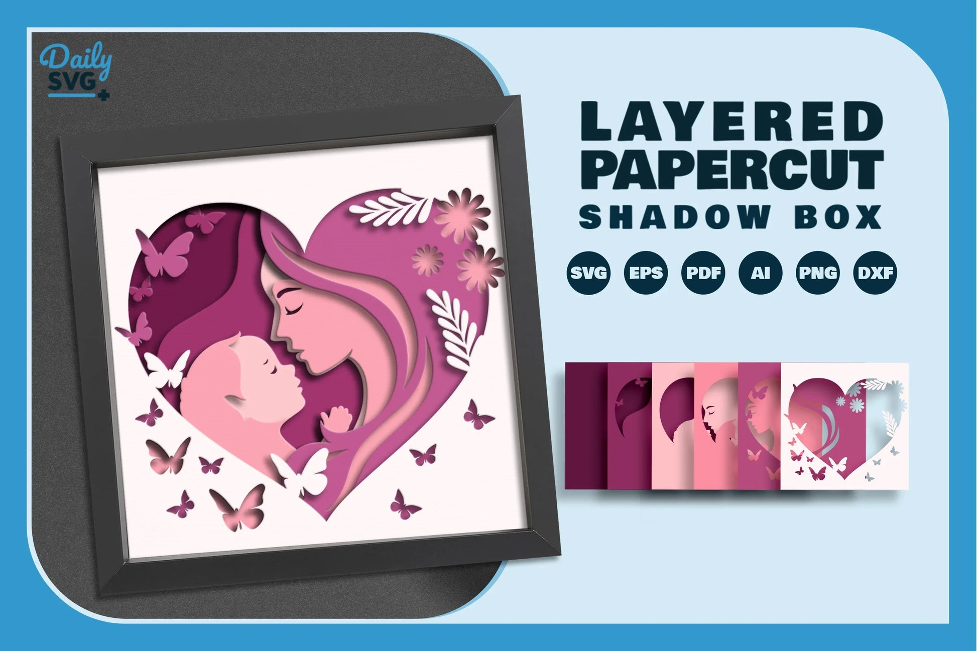 Mom and Baby Girl Heart Shape Papercut SVG Bundle - CraftNest - Digital Crafting and Art