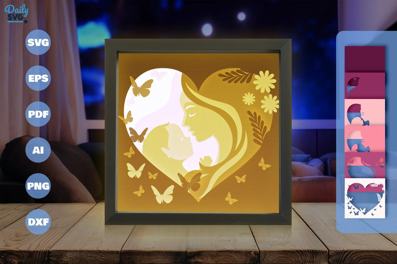 Mom and Baby Girl Heart Shape Papercut SVG Bundle - CraftNest - Digital Crafting and Art