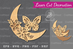 Moon Butterfly Laser Cut Decoration Clipart Bundle - CraftNest - Digital Crafting and Art