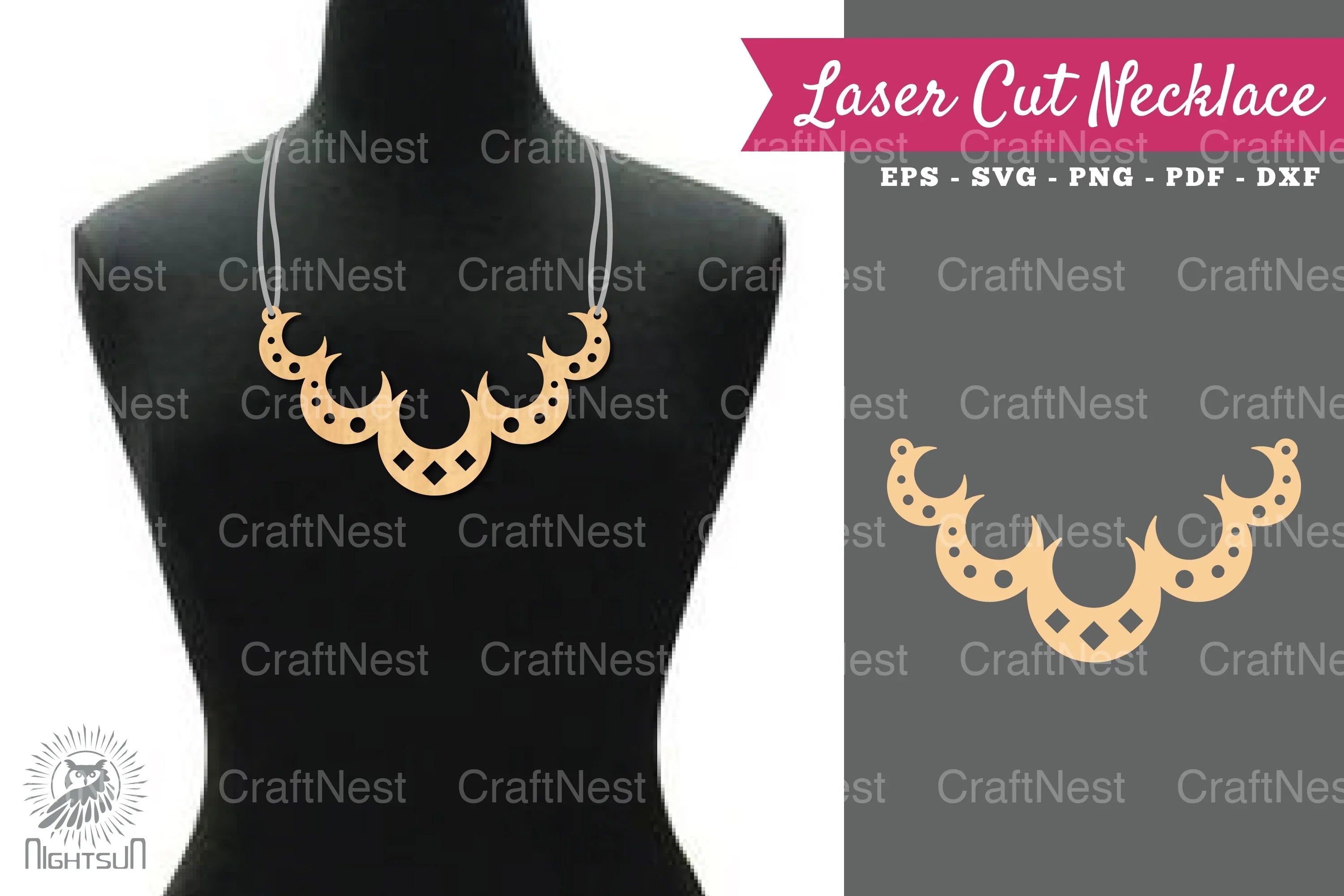 Moon Laser Cut Necklace Design - SVG Bundle - CraftNest - Digital Crafting and Art
