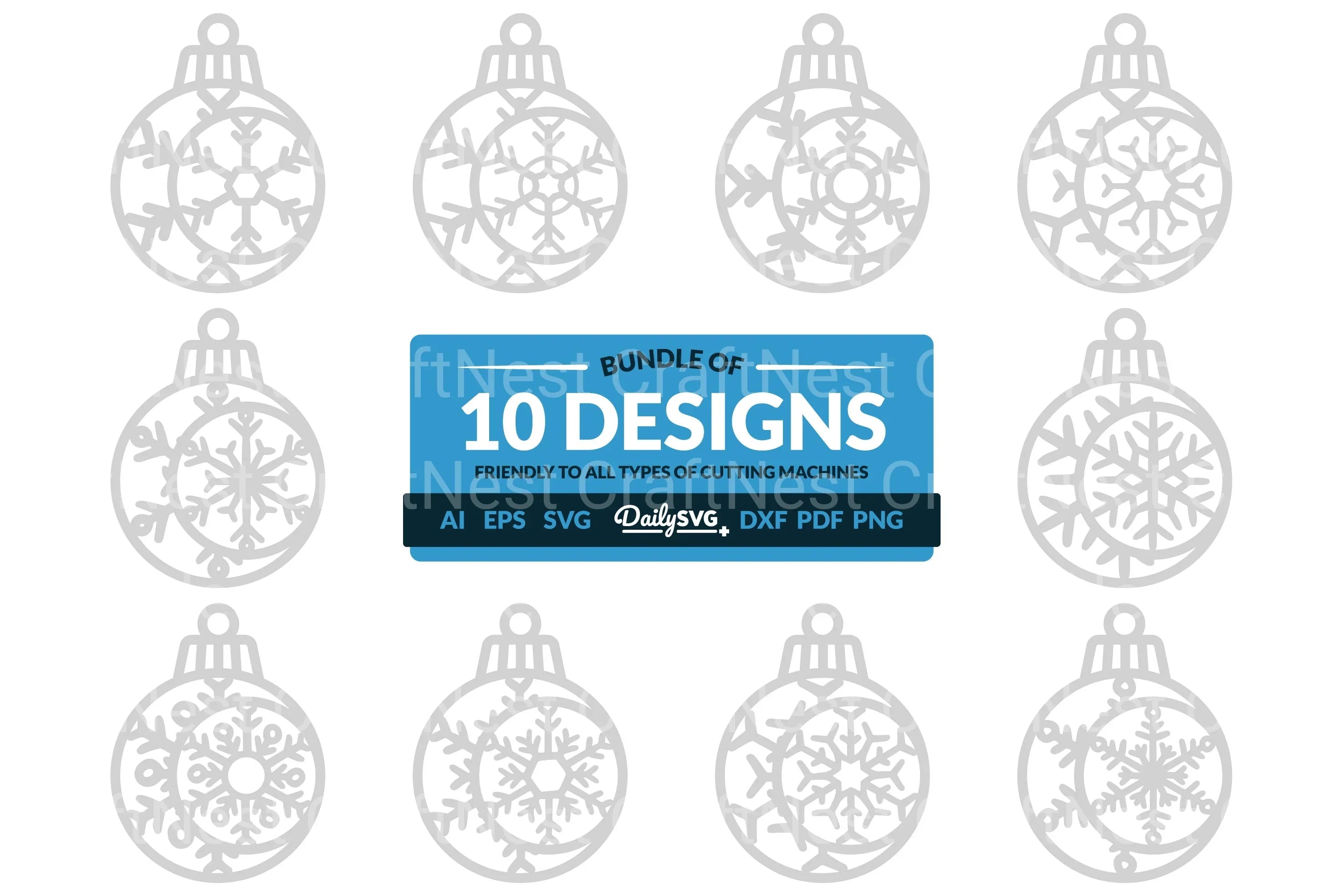 Moon Snowflake Bauble Clipart SVG Bundle