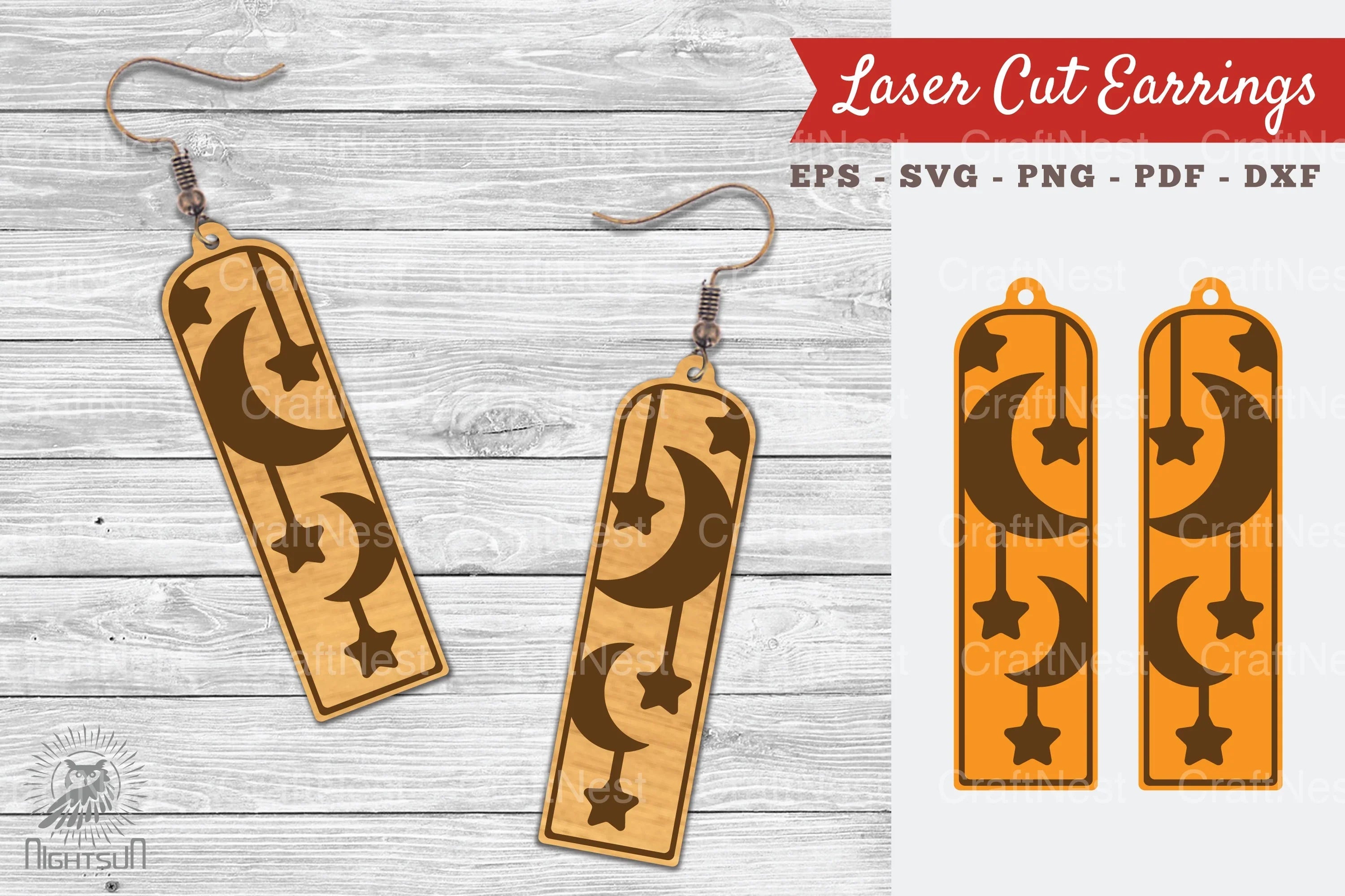 Moon and Star Laser Cut Earrings Design Bundle - CraftNest - Digital Crafting and Art