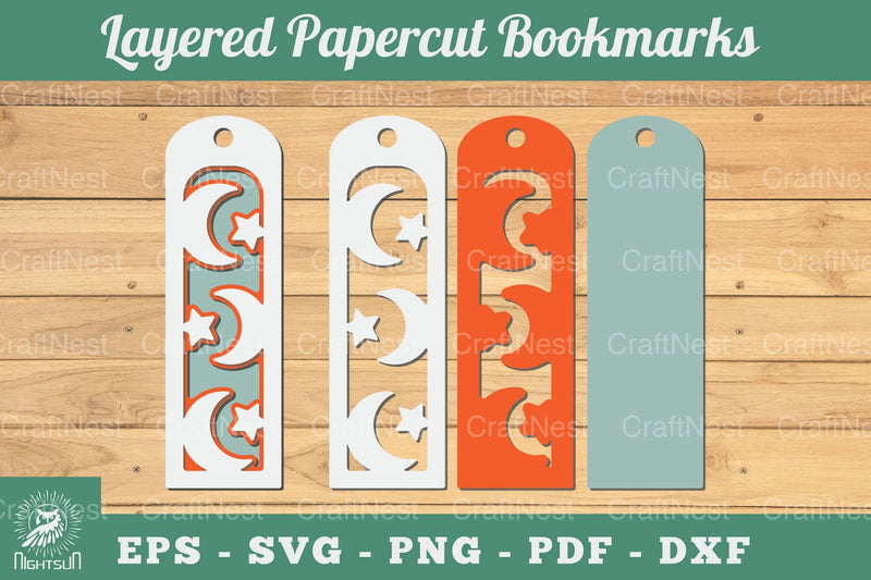 Moon and Stars 3D Papercut Bookmarks Bundle - CraftNest - Digital Crafting and Art