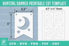 Moon and Stars Bunting Banner Template - Printable Cut Design - CraftNest - Digital Crafting and Art
