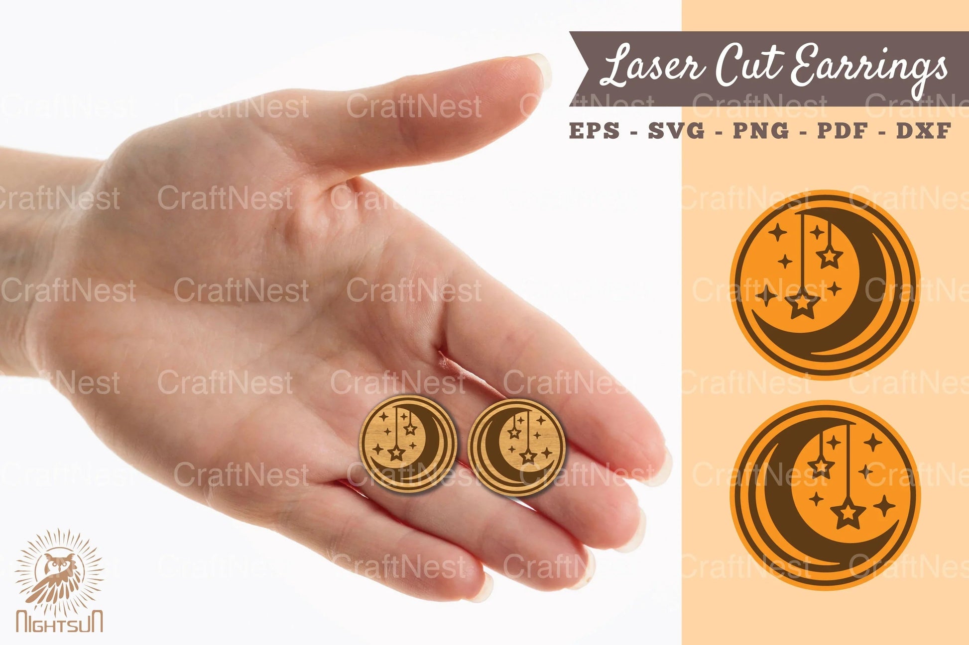 Moon and Stars Laser Cut Earrings Design Bundle - CraftNest - Digital Crafting and Art