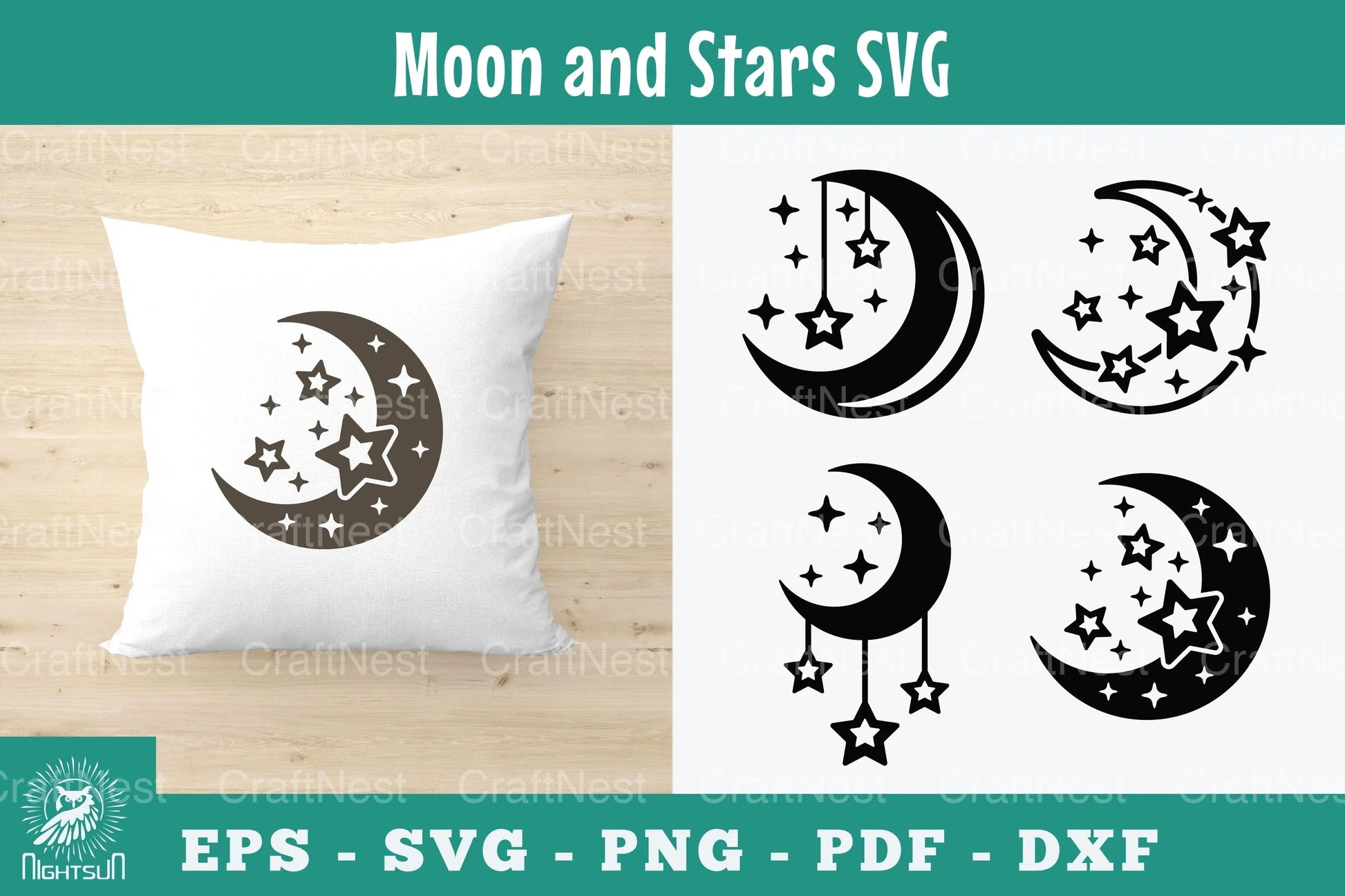 Moon and Stars Silhouette Clipart Bundle - CraftNest - Digital Crafting and Art