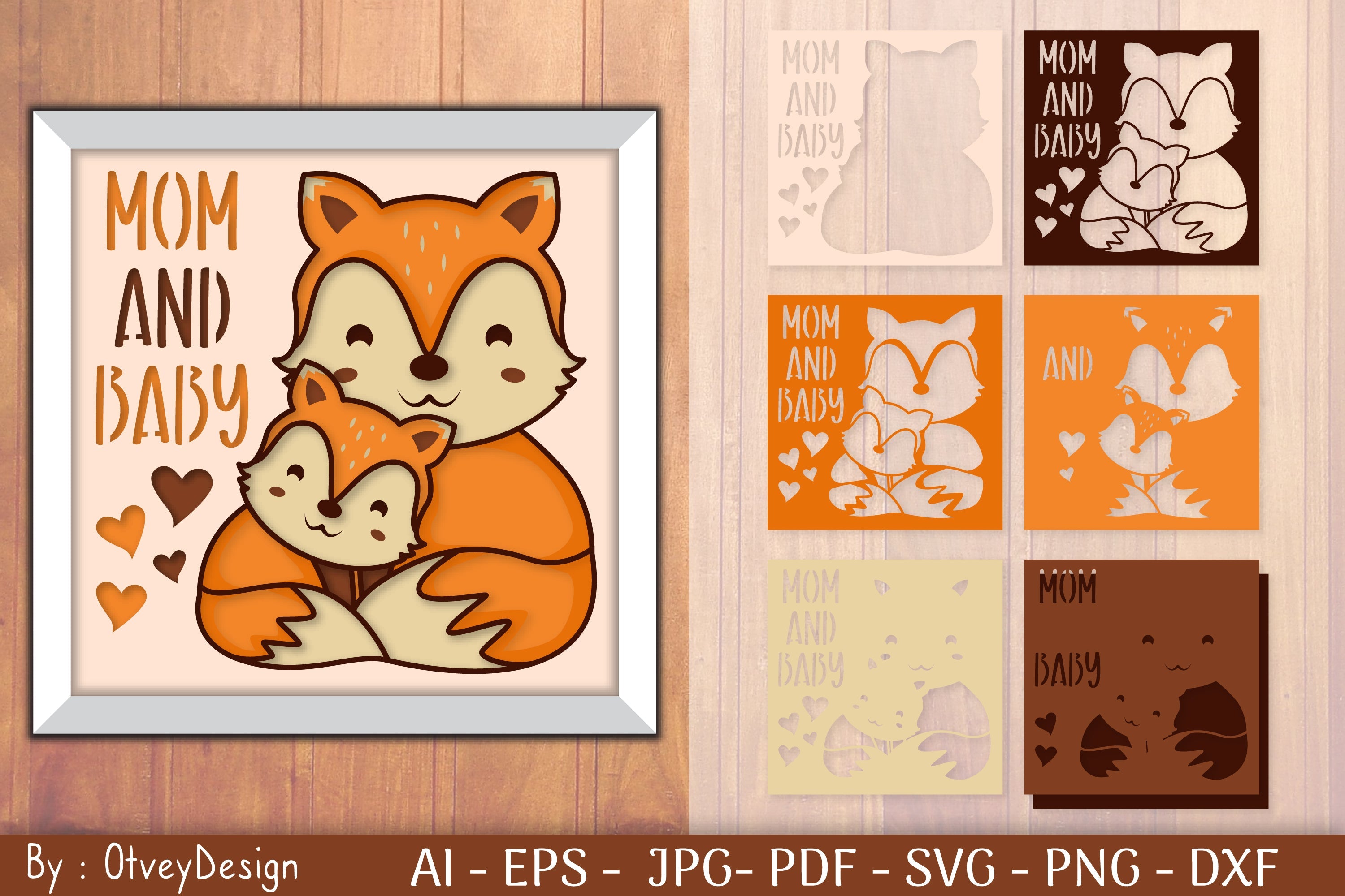 Mother and Baby Fox Shadow Box Layered Papercut SVG Bundle