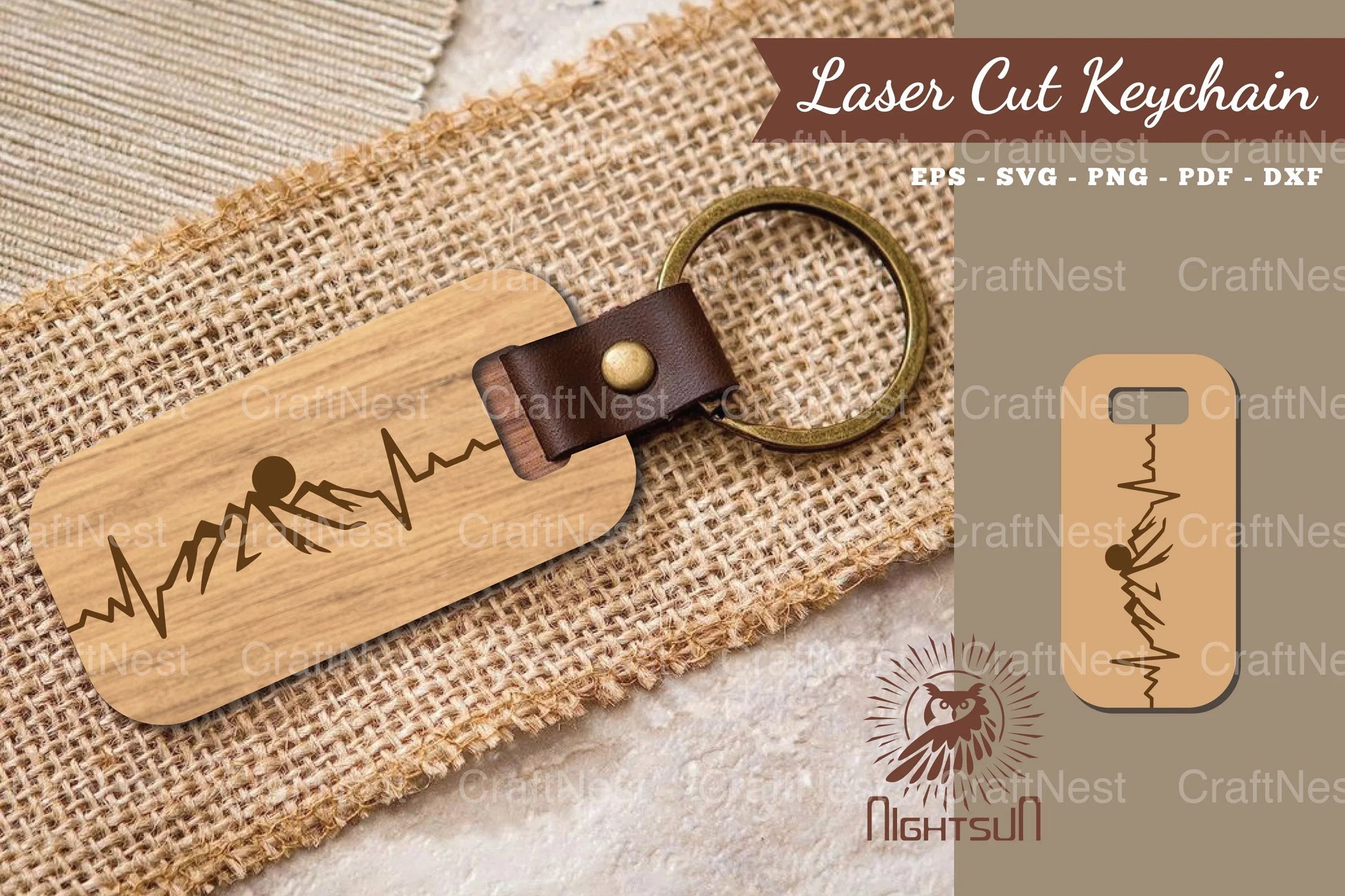 Mountain Heartbeat Laser Cut Keychain Design Bundle - CraftNest - Digital Crafting and Art