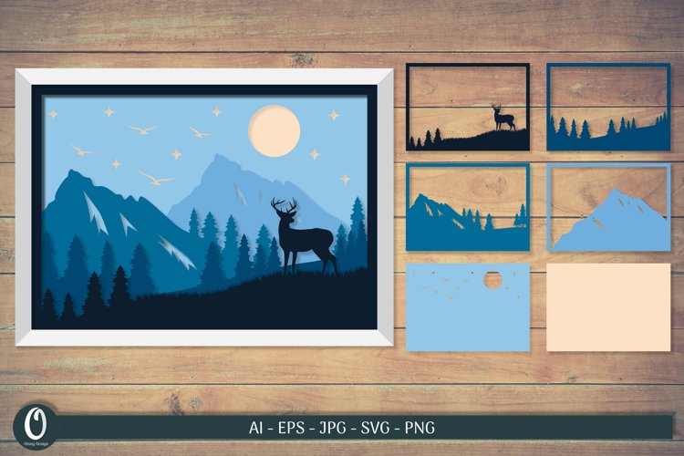Mountain Deer Landscape Layered Papercut 3D Shadowbox SVG Bundle - CraftNest - Digital Crafting and Art