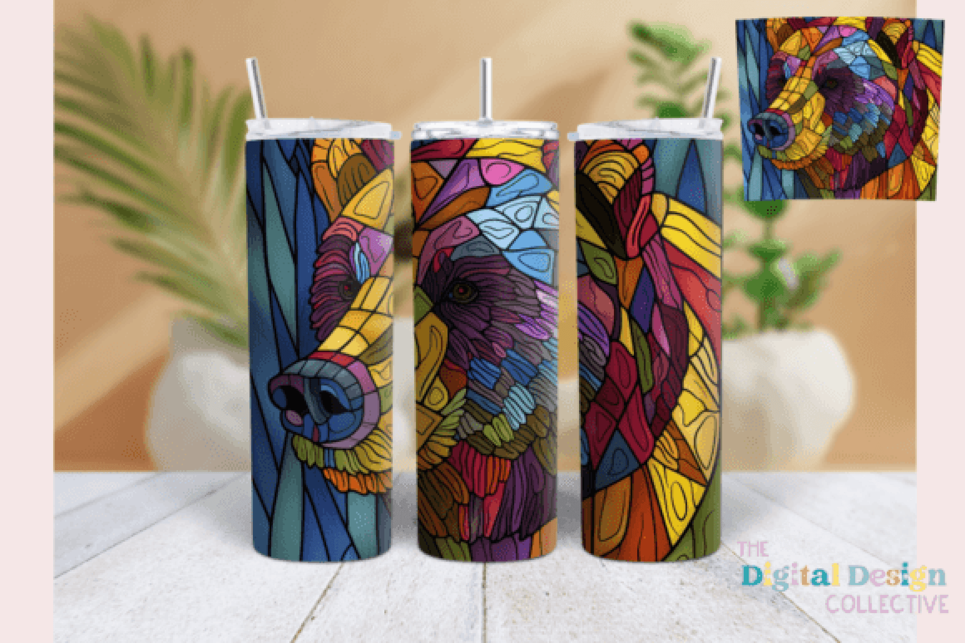 Purple Bear Stained Glass Tumbler Wrap - CraftNest - Digital Crafting and Art