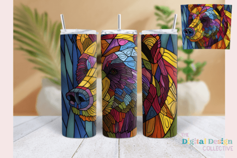Purple Bear Stained Glass Tumbler Wrap - CraftNest - Digital Crafting and Art