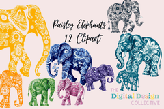 Vibrant Multicolored Paisley Elephant Clipart Bundle - CraftNest - Digital Crafting and Art
