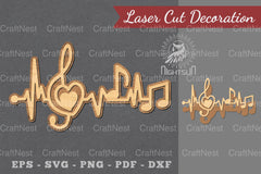Music Notes Heartbeat Laser Cut Decoration Bundle - CraftNest - Digital Crafting and Art