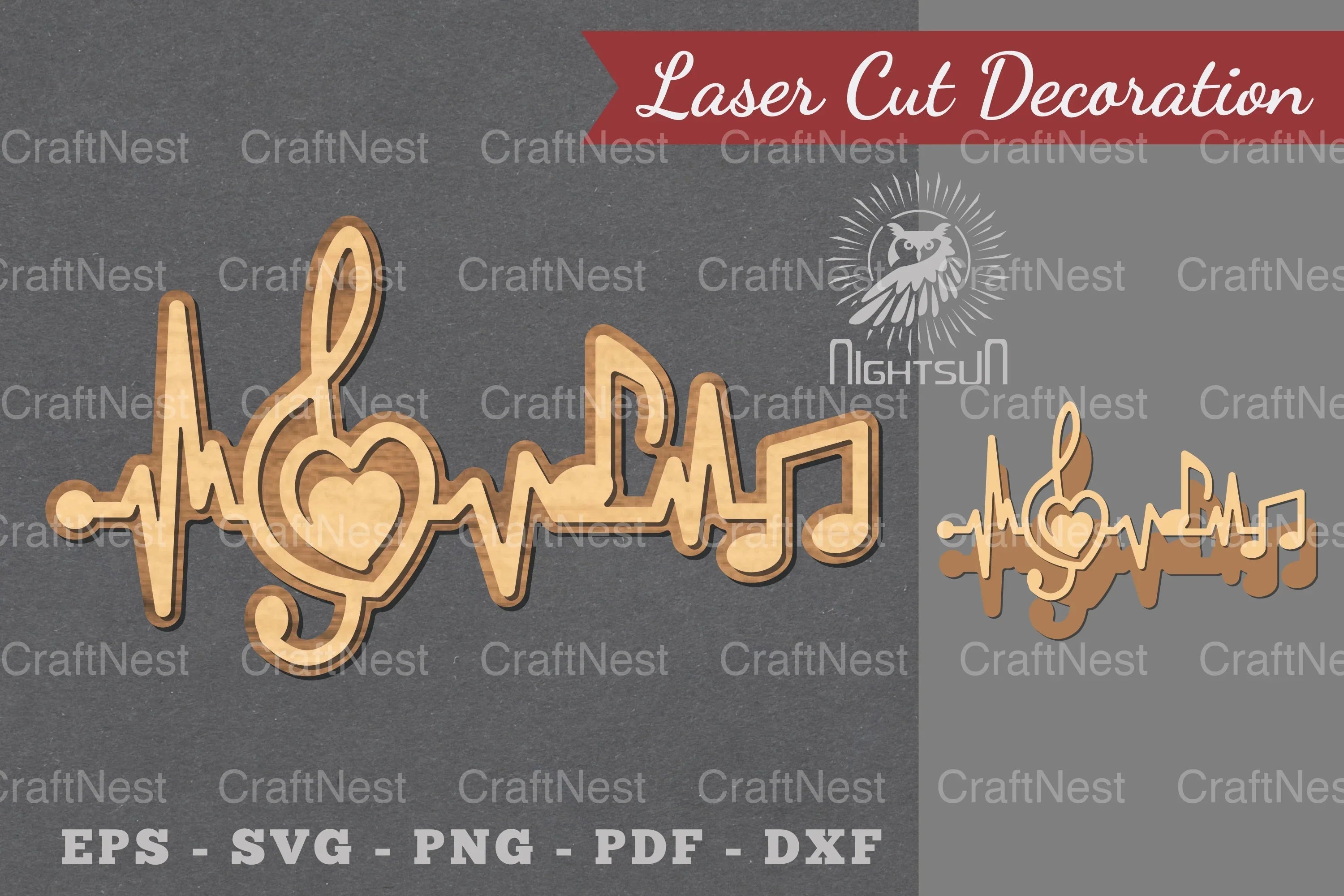 Music Notes Heartbeat Laser Cut Decoration Bundle - CraftNest - Digital Crafting and Art