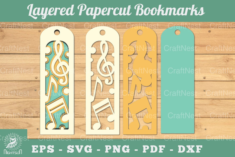 Music Notes Layered Papercut Bookmark Clipart Bundle - CraftNest - Digital Crafting and Art