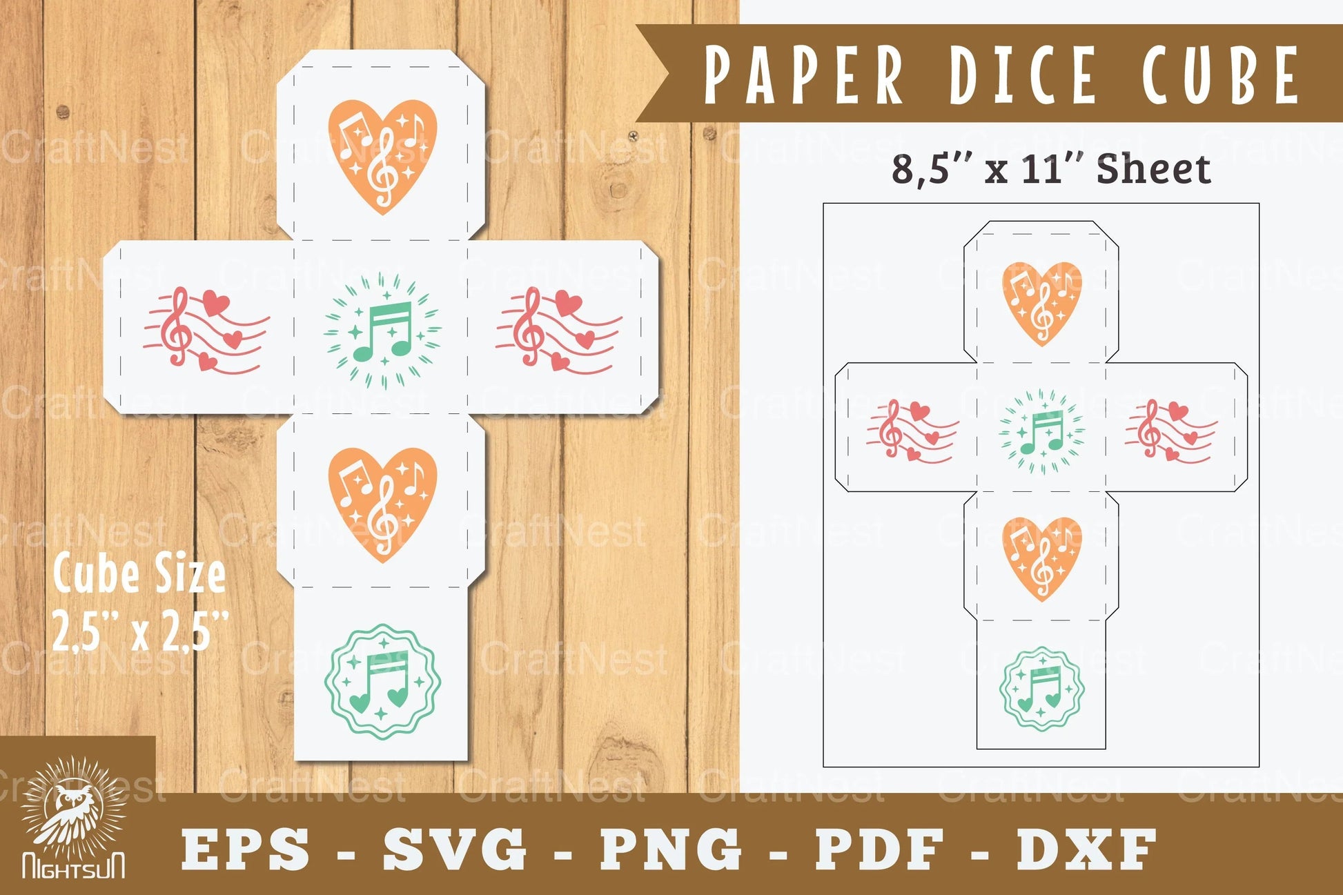 Music Paper Dice Cube Printable Cut - Clipart Bundle - CraftNest - Digital Crafting and Art