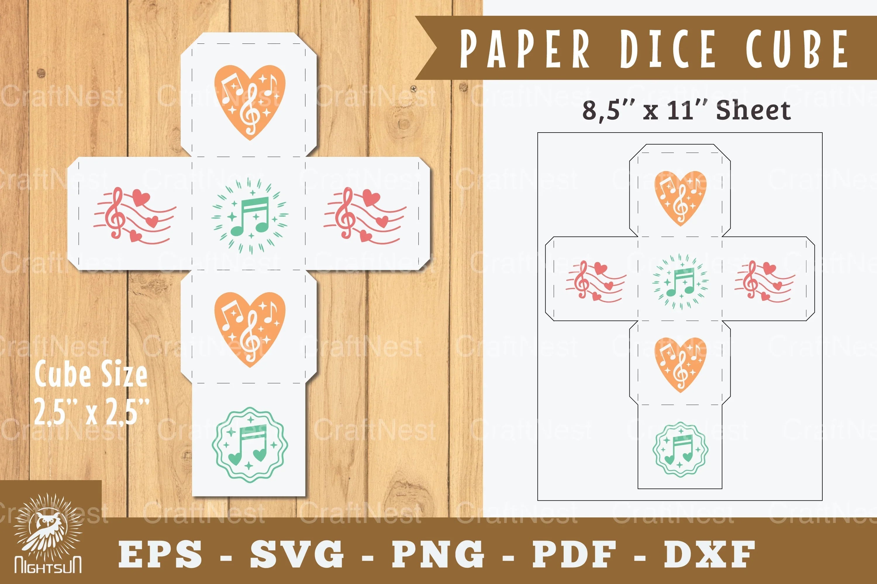 Music Paper Dice Cube Printable Cut - Clipart Bundle - CraftNest - Digital Crafting and Art