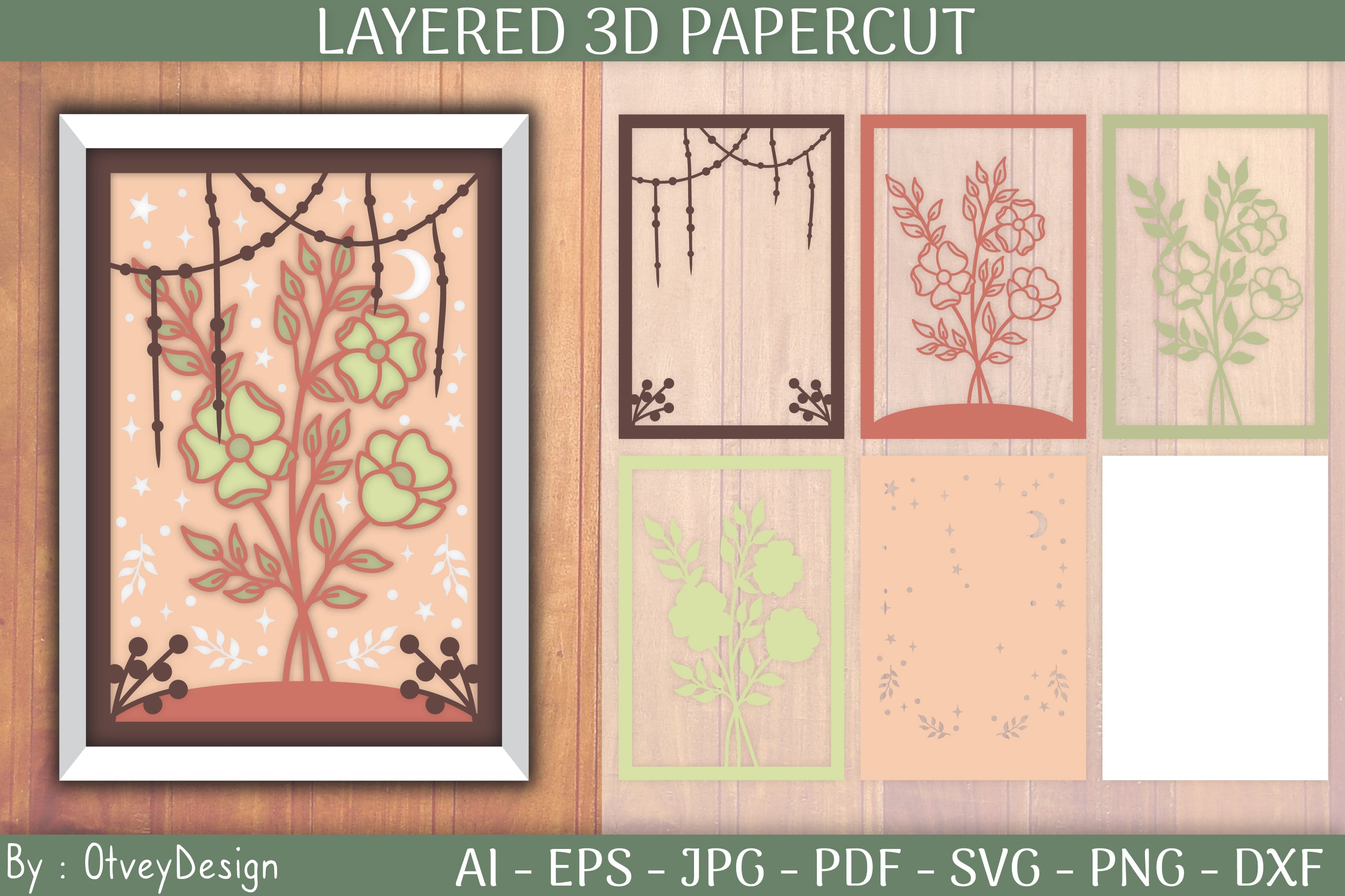 Mystical Floral 3D Layered Papercut SVG Bundle