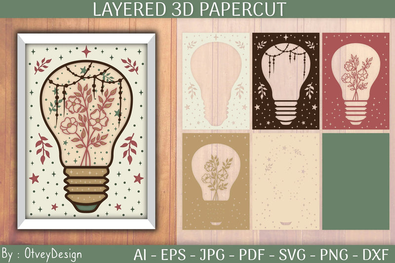 Mystical Light Bulb 3D Layered Papercut SVG Bundle - CraftNest - Digital Crafting and Art