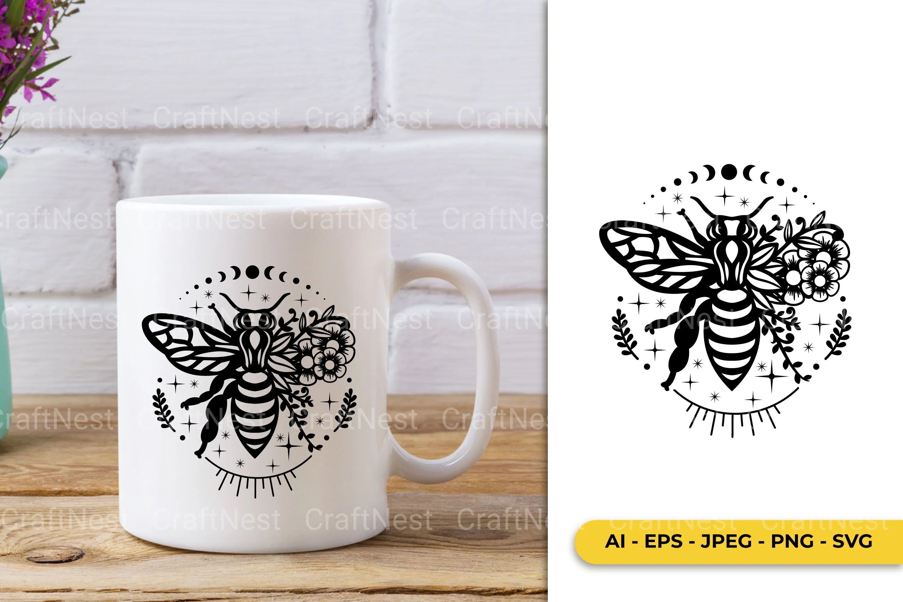 Mystical Floral Bee Monogram Clipart Bundle - CraftNest - Digital Crafting and Art