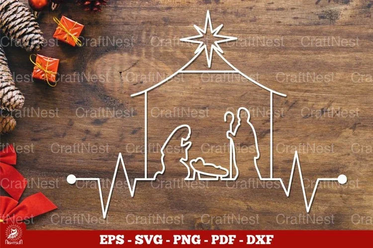 Nativity Heartbeat One Line Art Clipart Bundle - CraftNest - Digital Crafting and Art