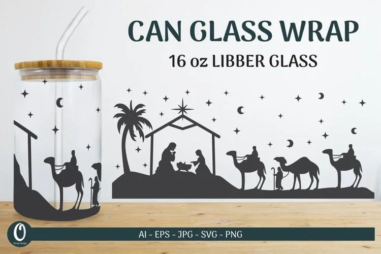 Nativity Scene 16 oz Libbey Beer Glass Can Wrap SVG Bundle 5 - CraftNest - Digital Crafting and Art