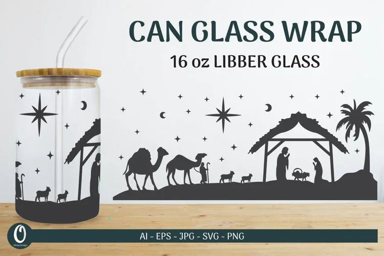 Nativity Scene 16 oz Libbey Beer Glass Can Wrap SVG Bundle 6 - CraftNest - Digital Crafting and Art