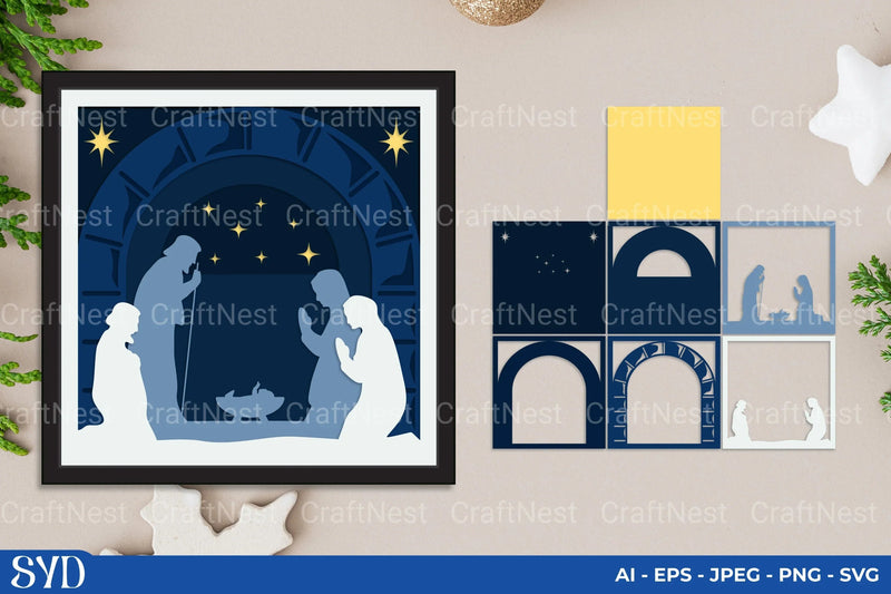 Nativity Scene 3D Layered Papercut SVG Bundle - CraftNest - Digital Crafting and Art