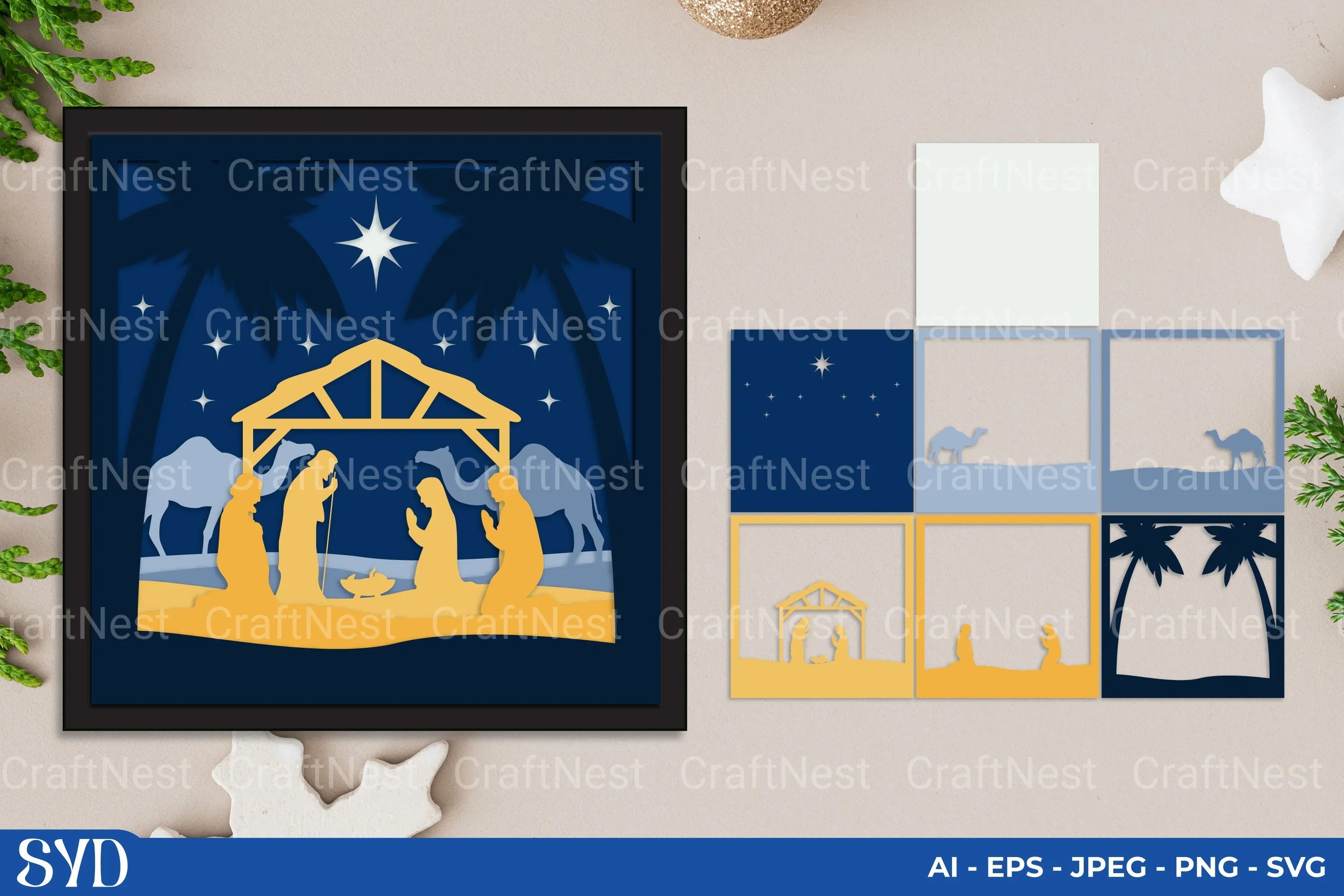 Nativity Scene 3D Layered Papercut SVG Bundle - CraftNest - Digital Crafting and Art