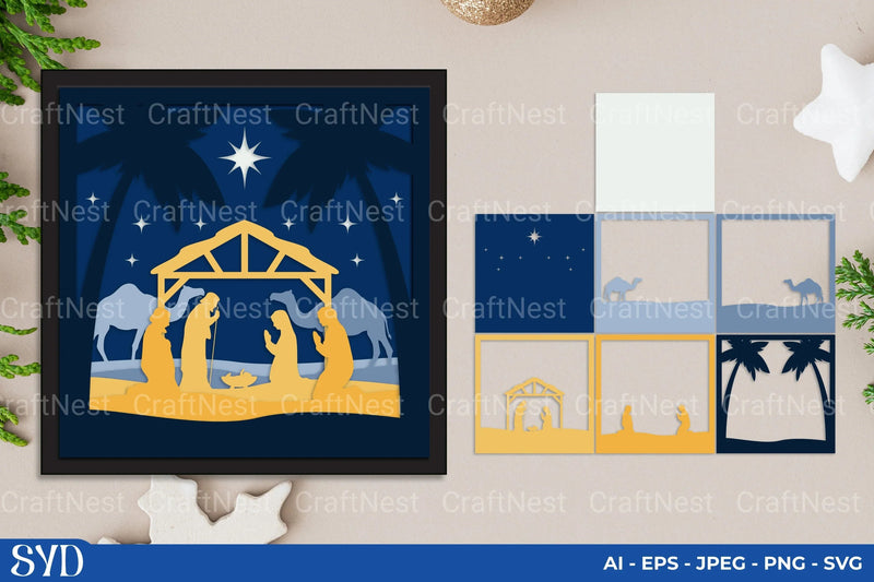 Nativity Scene 3D Layered Papercut SVG Bundle - CraftNest - Digital Crafting and Art