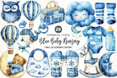 Navy Sky Blue Baby Nursery Clipart Bundle - CraftNest - Digital Crafting and Art