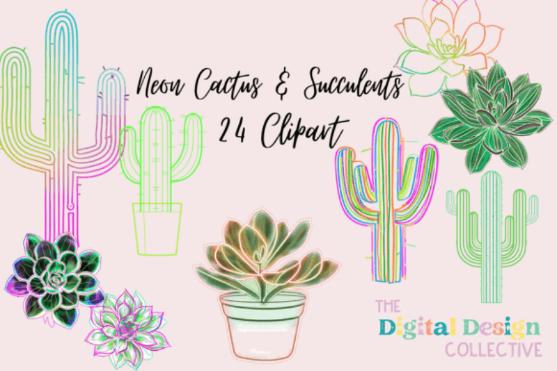 Neon Cactus & Succulent Clipart Bundle - CraftNest - Digital Crafting and Art