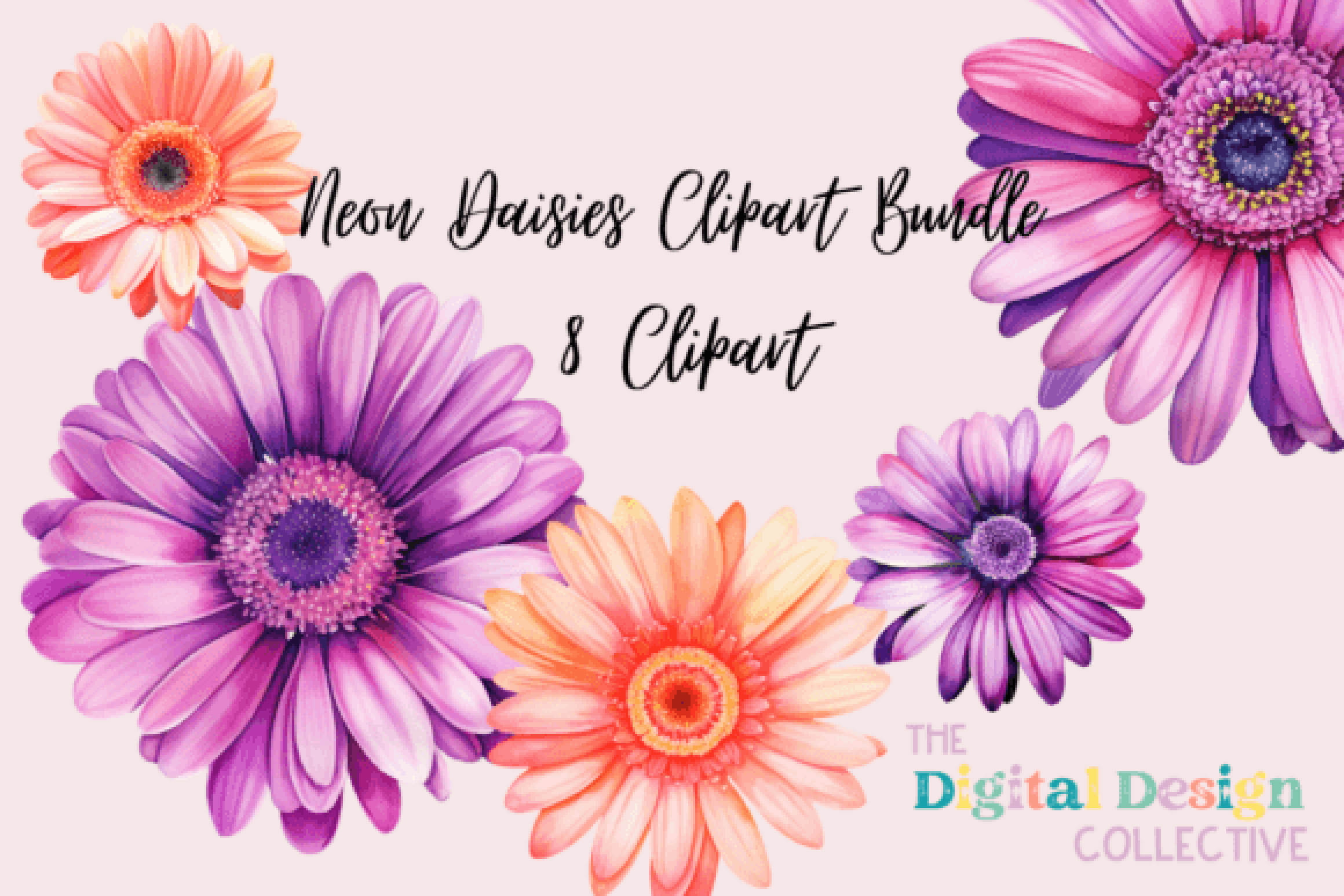 Vibrant Neon Daisies Clipart Bundle