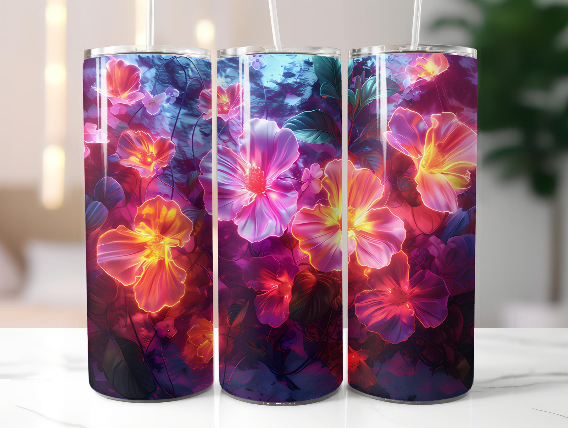 Neon Flowers Tumbler Wrap - CraftNest - Digital Crafting and Art