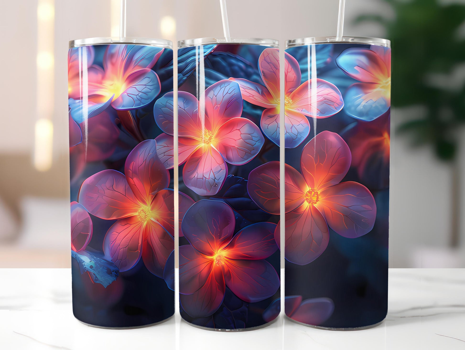 Neon Flowers Tumbler Wrap - CraftNest - Digital Crafting and Art