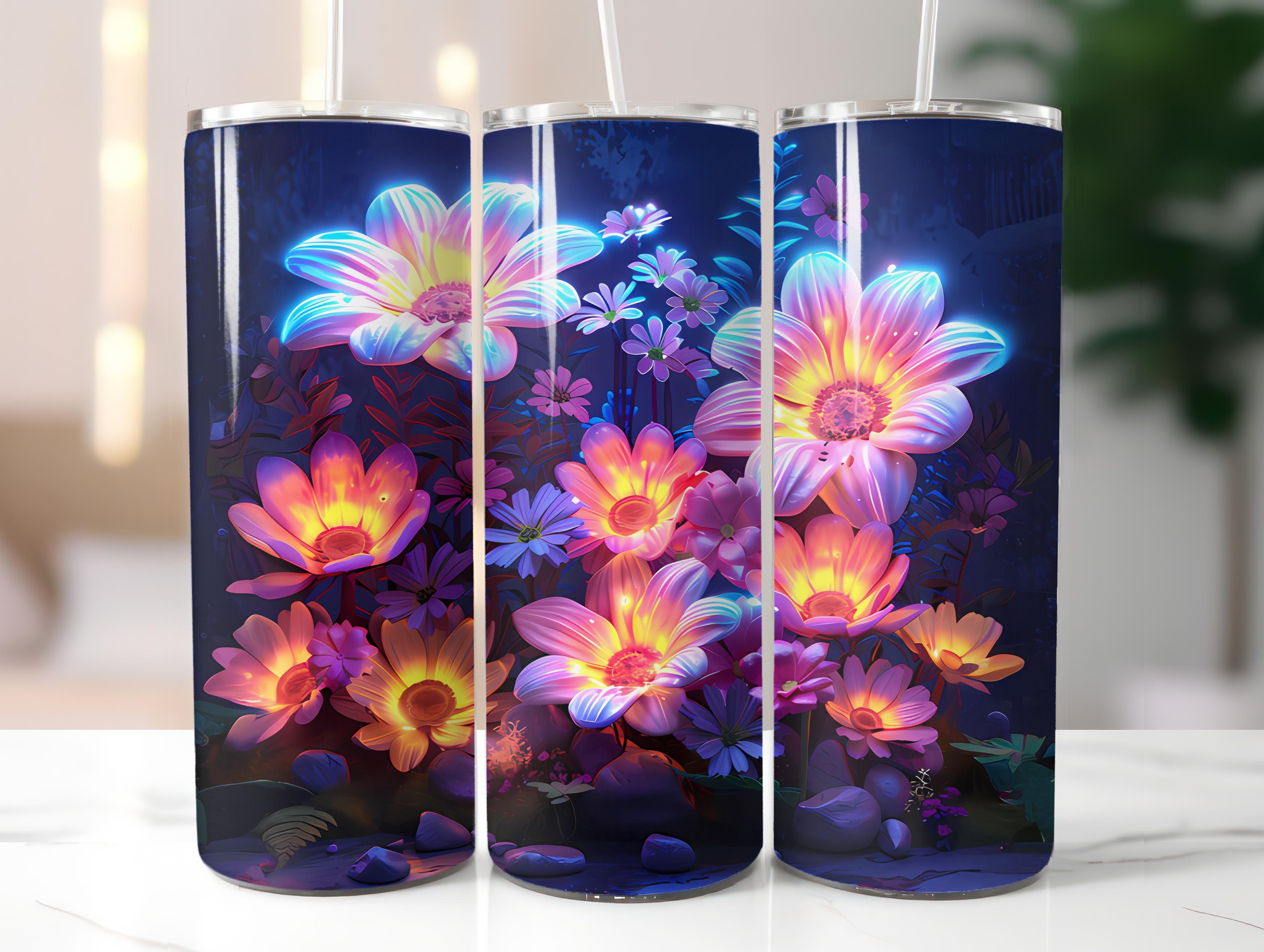 Neon Flowers Tumbler Wrap - CraftNest - Digital Crafting and Art