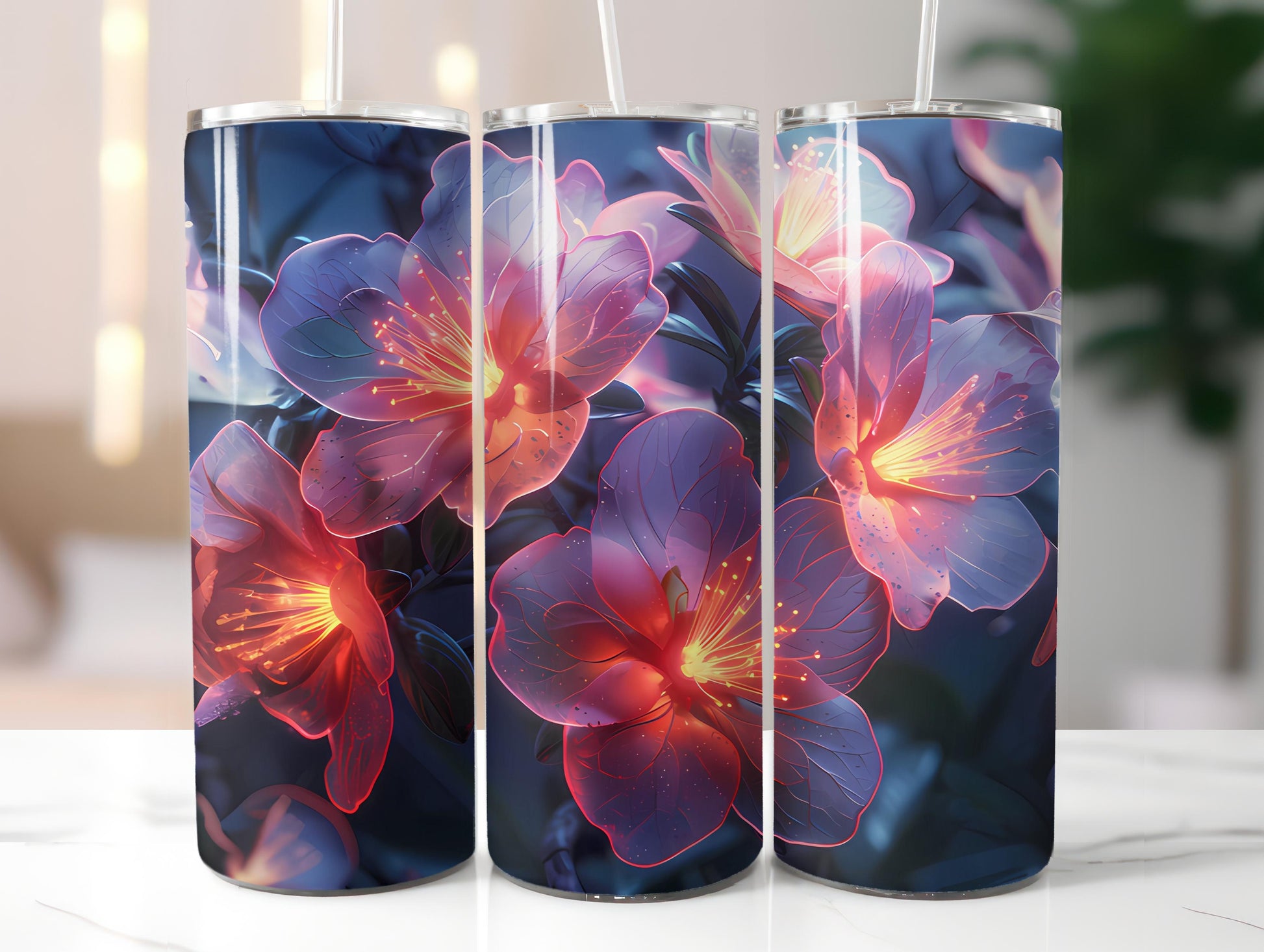 Neon Flowers Tumbler Wrap - CraftNest - Digital Crafting and Art