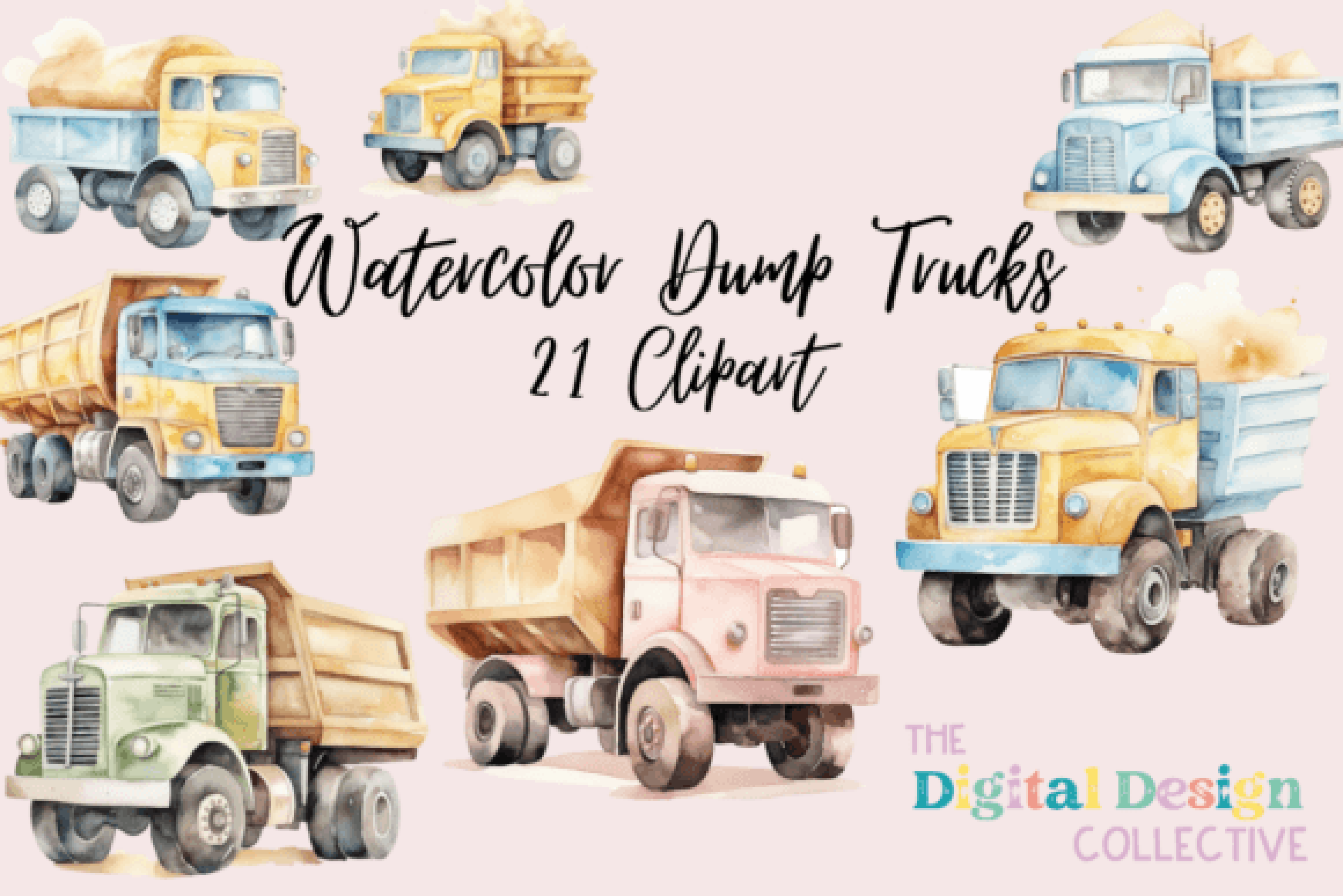 Ultimate Nursery Construction Dump Trucks Clipart Bundle