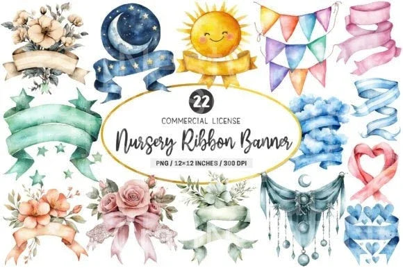 Nursery Ribbon Banner Clipart Bundle - CraftNest - Digital Crafting and Art