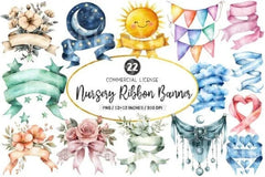 Nursery Ribbon Banner Clipart Bundle - CraftNest - Digital Crafting and Art