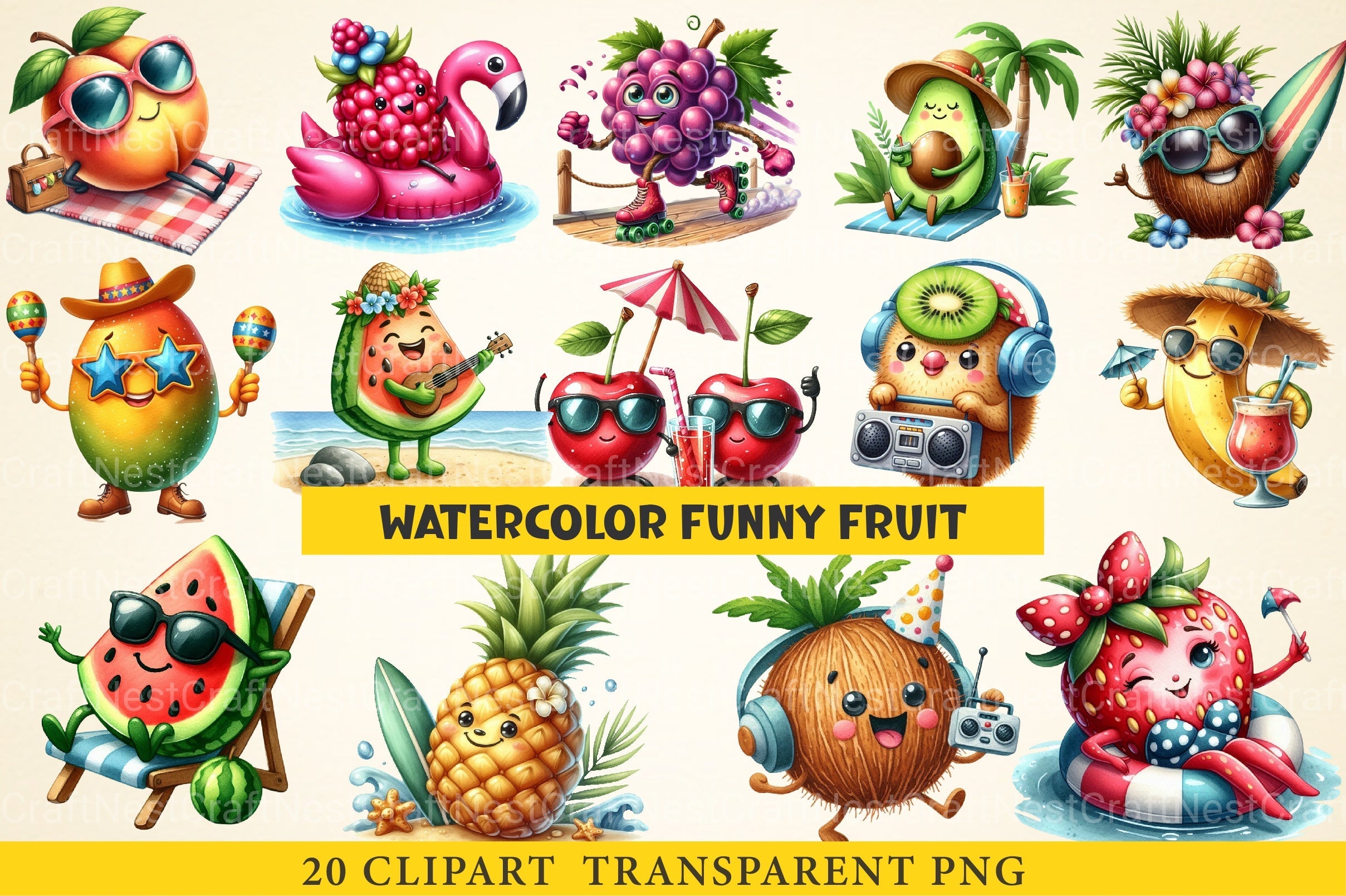 Funny Fruit Clipart Bundle - CraftNest - Digital Crafting and Art
