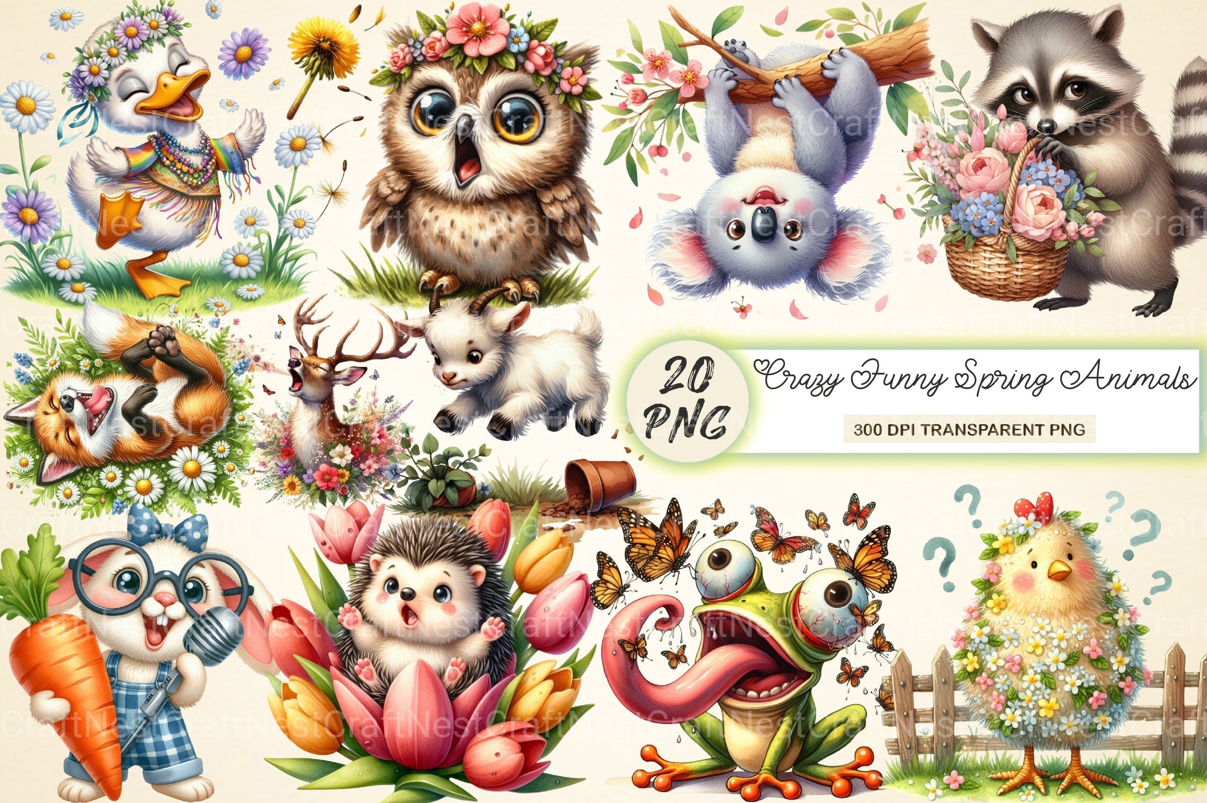 Crazy Funny Spring Animals Clipart Bundle - CraftNest - Digital Crafting and Art
