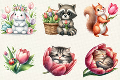 Tulips Spring Animals Clipart Bundle - CraftNest - Digital Crafting and Art
