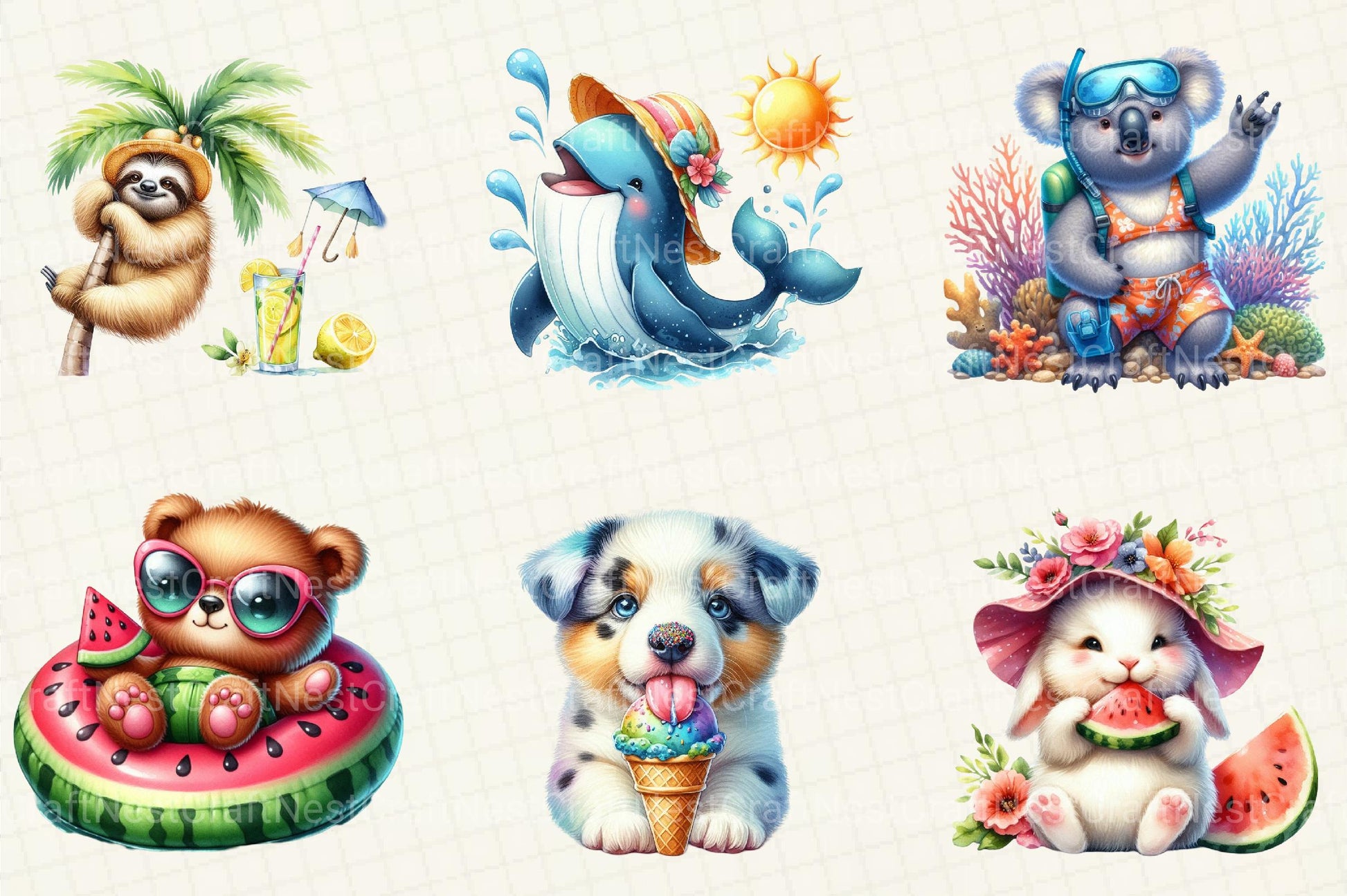 Cute Summer Animals Clipart - CraftNest - Digital Crafting and Art