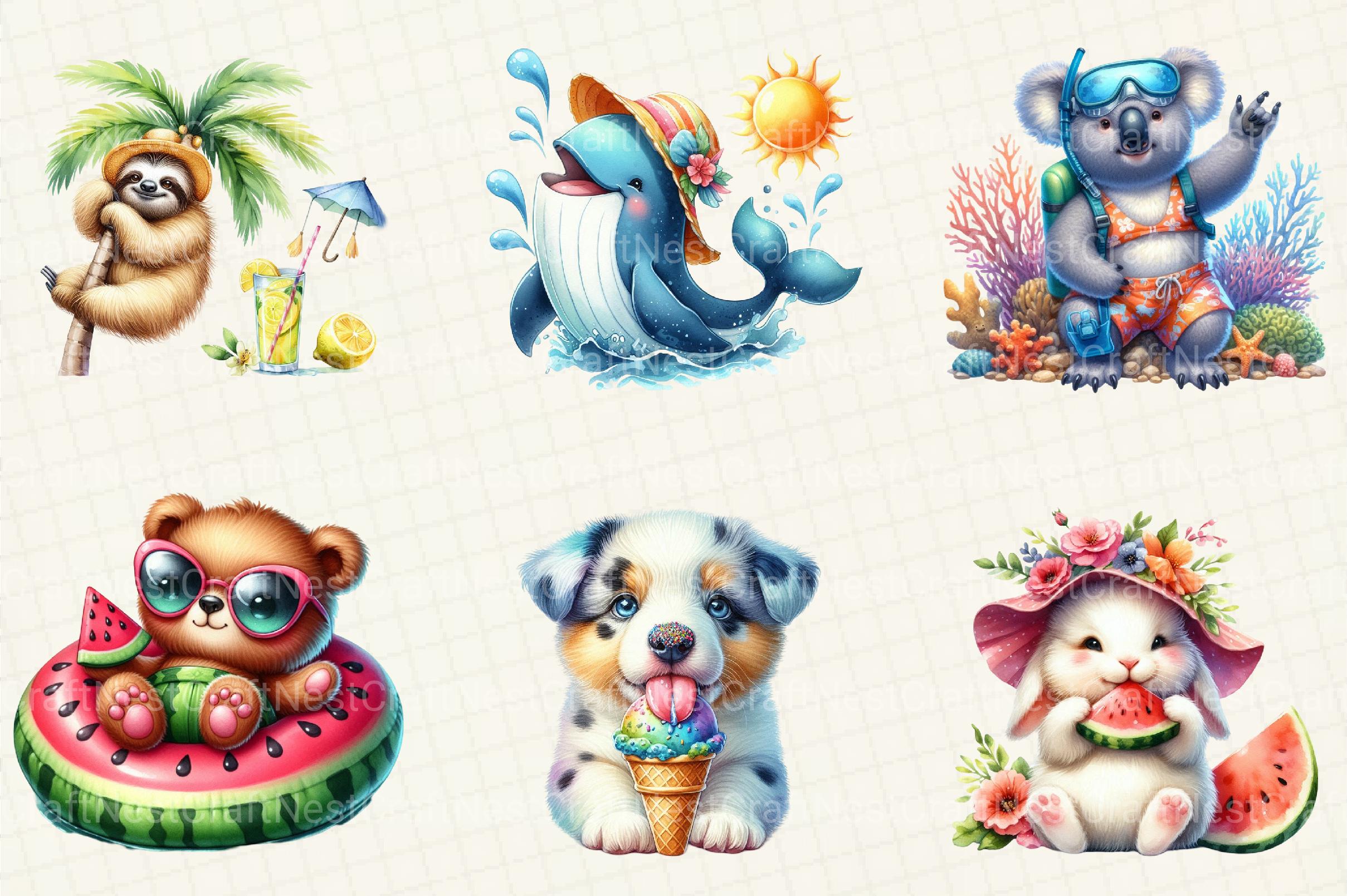 Cute Summer Animals Clipart - CraftNest - Digital Crafting and Art