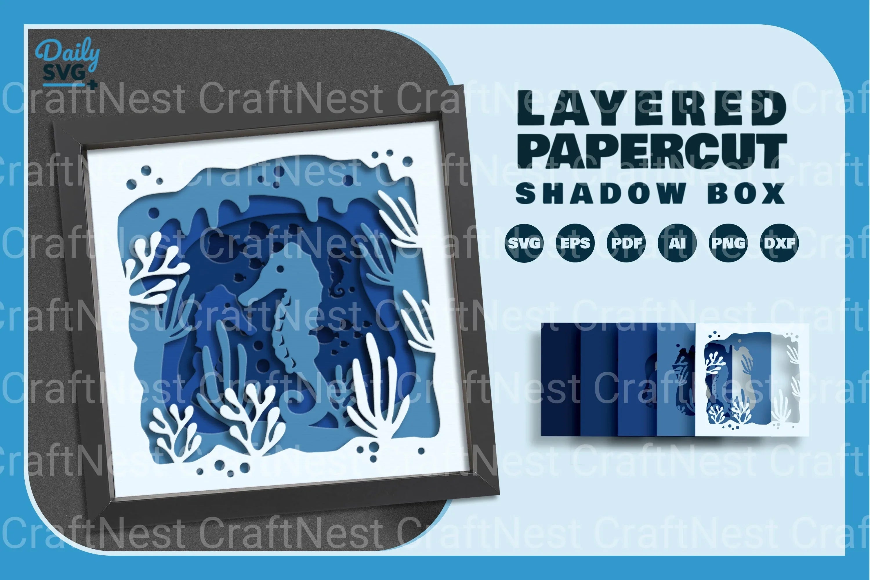 Ocean Seahorse Papercut SVG Bundle