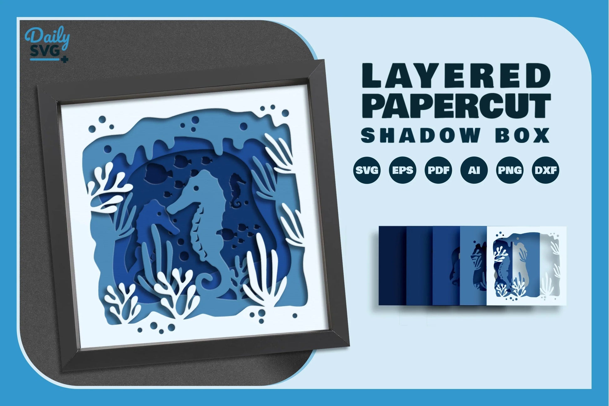 Ocean Seahorse Papercut SVG Bundle - CraftNest - Digital Crafting and Art