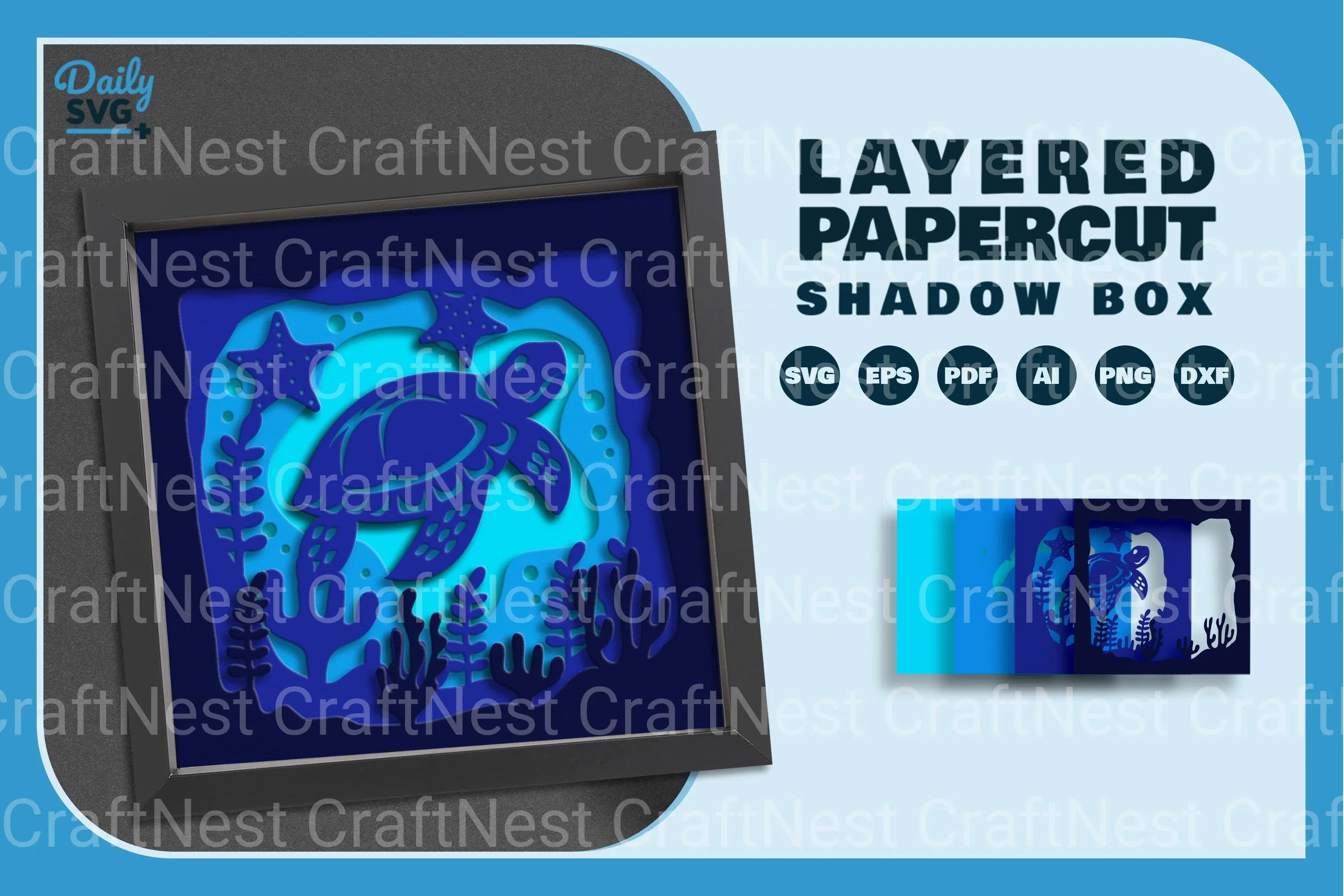 Ocean Turtle Papercut SVG Bundle