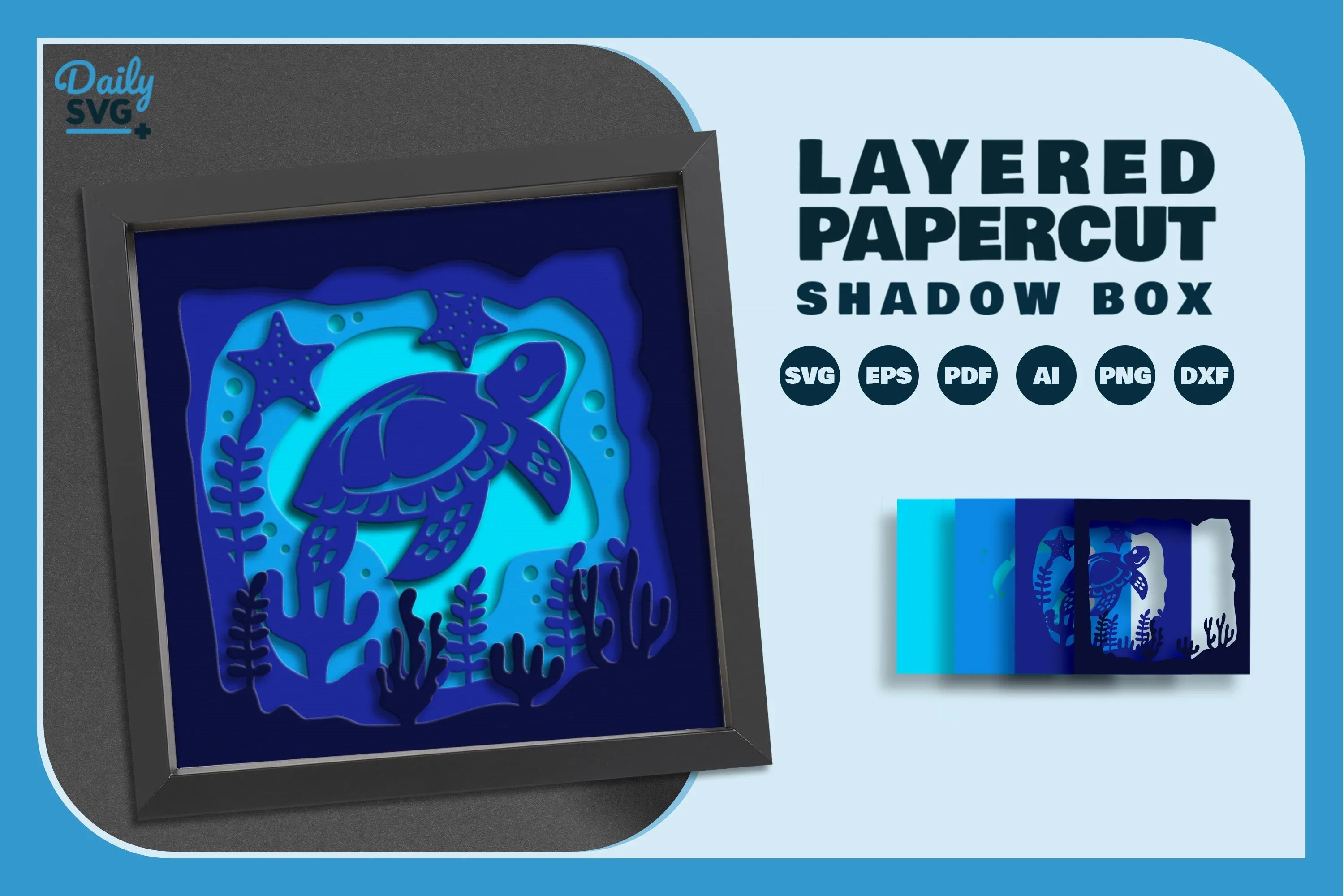 Ocean Turtle Papercut SVG Bundle - CraftNest - Digital Crafting and Art